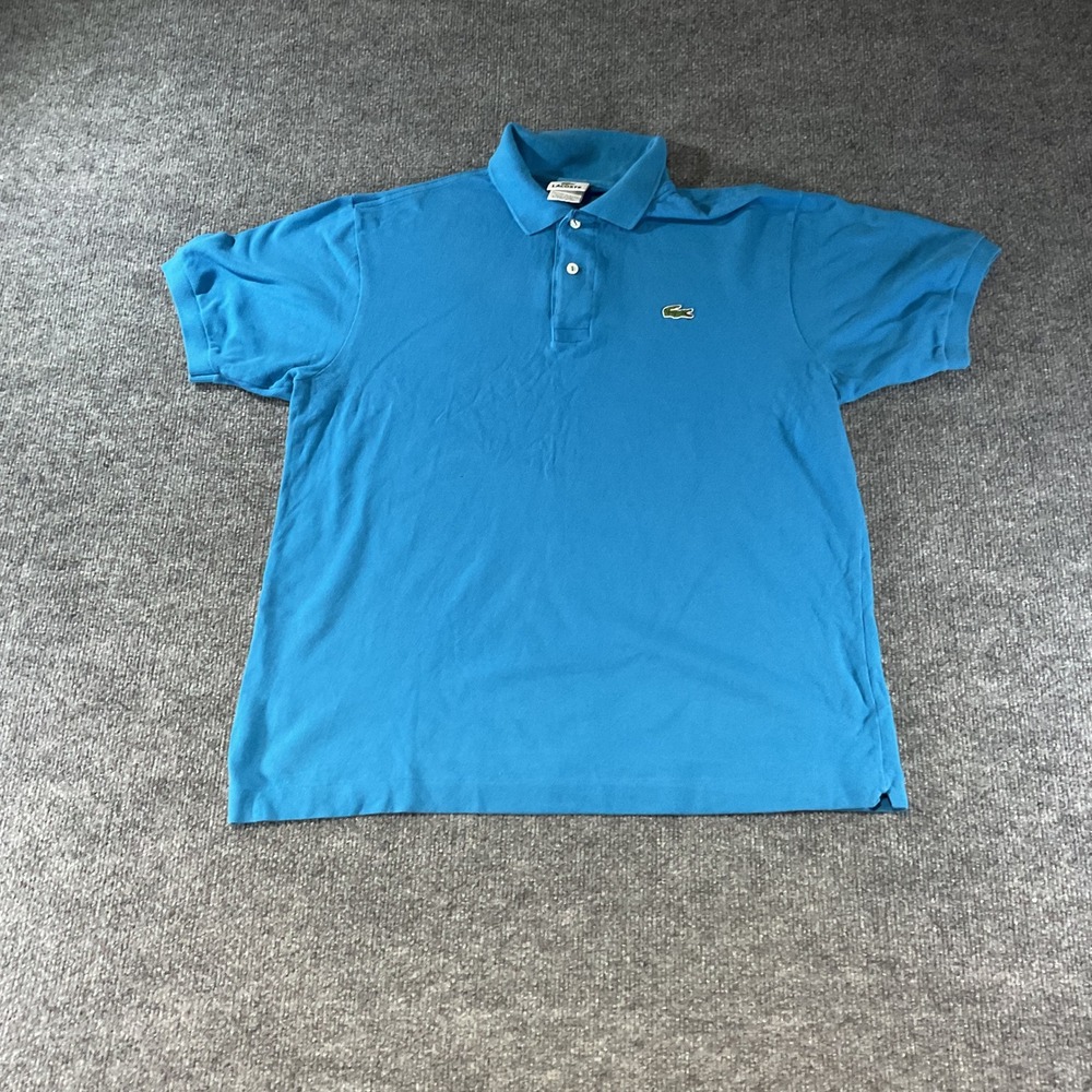 Lacoste Mens Classic Fit Pique Polo Shirt Blue Size 5 L Short Sleeve Logo Peru